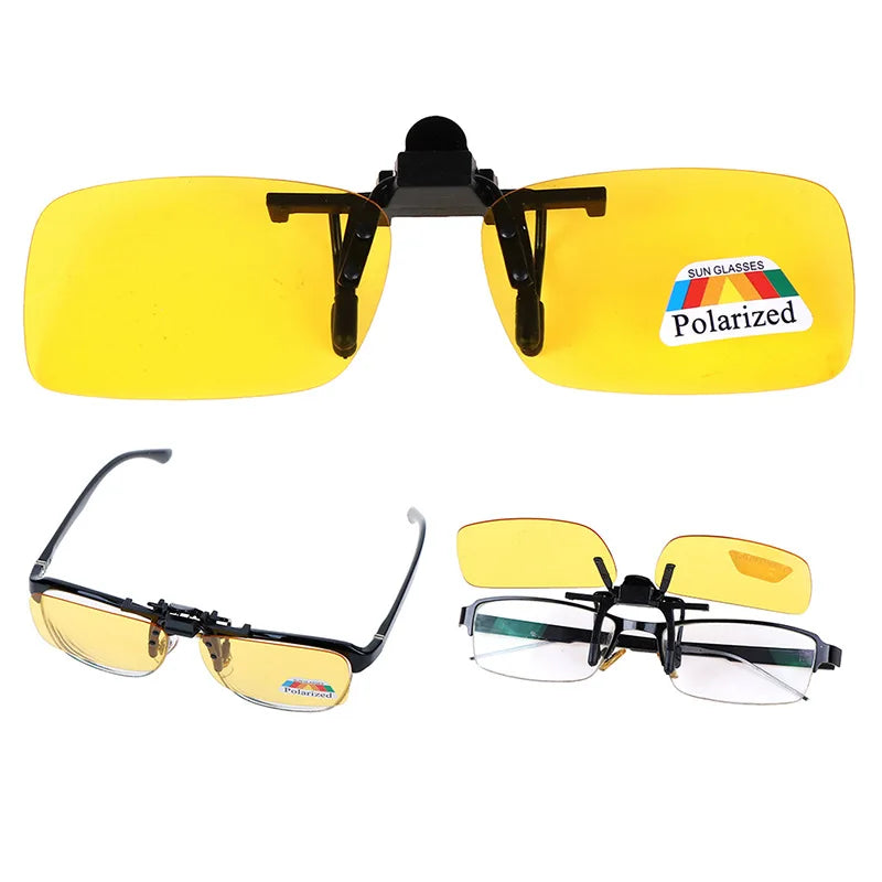 Unisex Grey Lenses Polarized Sunglasses Clip on Flip Up Men Women UV 380 Driving Fishing Night Vision Glasses Clips Anti Glare