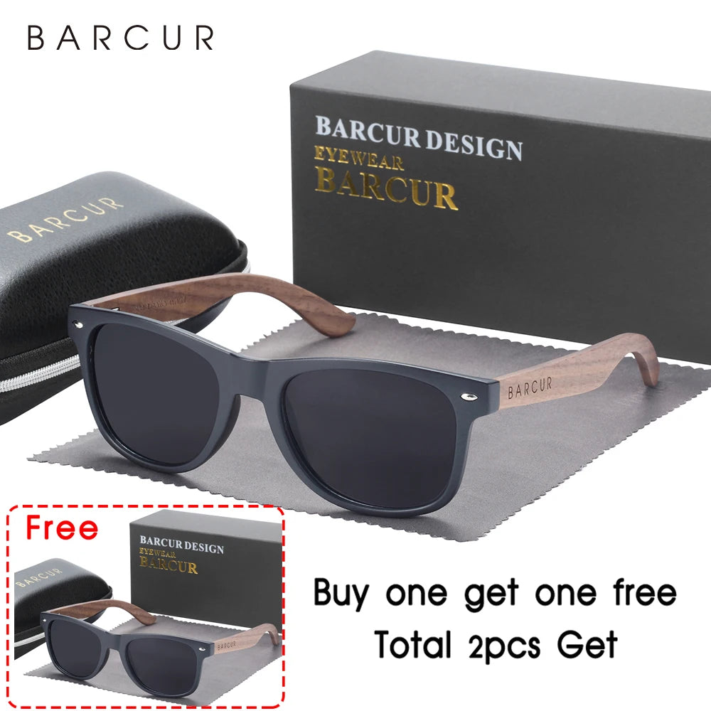 BARCUR Natural Wooden Sunglasses Polarized Mens Sun Glasses Black Walnut Eyewear UV400 Protection