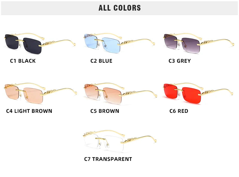 Classic Rimless Sunglasses Men Women Fashion Leopard Decoration Small Sun Glasses Stylish Frameless Driving Travelling Shades
