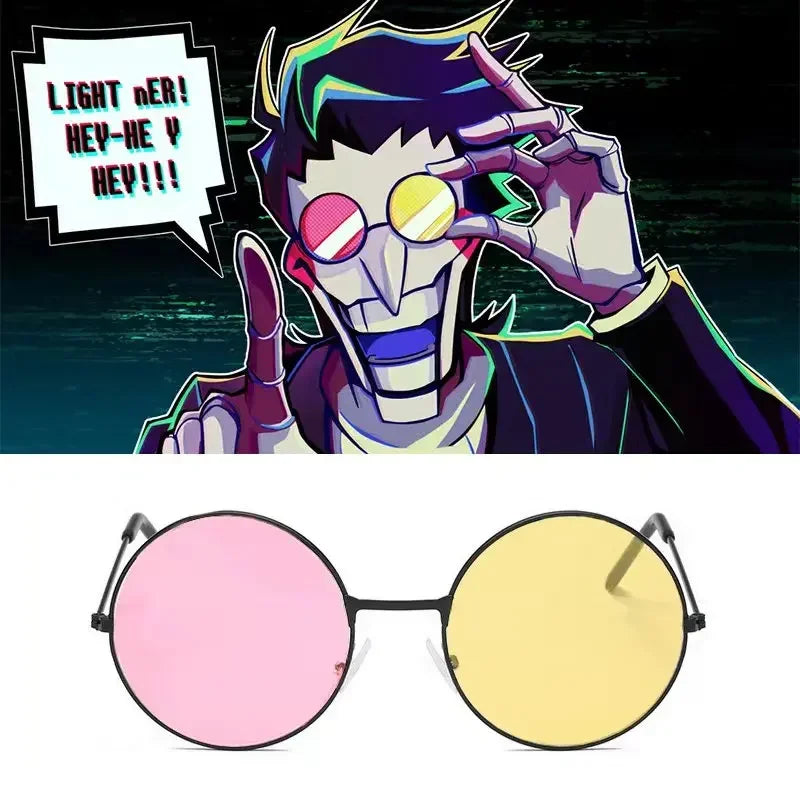 Men Spamton Cosplay Glasses Boss Spamton Cosplay  Mixed Color Sunglasses Cos Prop Round Frame Sunglasses Halloween Prop