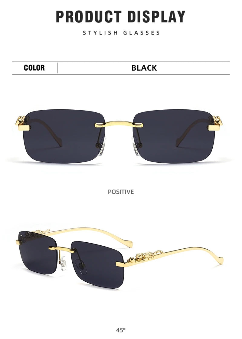 Classic Rimless Sunglasses Men Women Fashion Leopard Decoration Small Sun Glasses Stylish Frameless Driving Travelling Shades