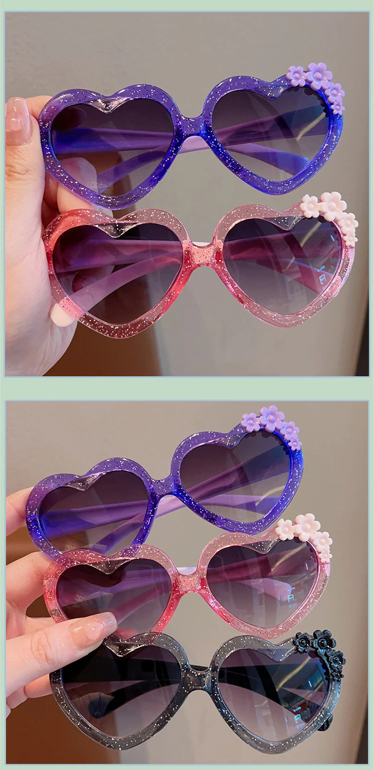 2023 Baby Girls Cute Acrylic Heart Shape Flowers UV400 Sunglasses Children Outdoor Sun Protection Sunglasses Kids Sun Glasses