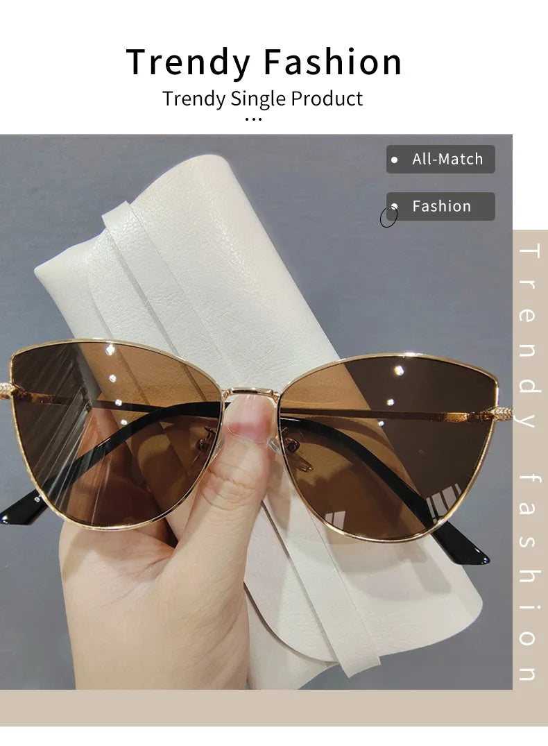 New Retro Metal Small Frame Cat-eye Sunglasses Womean Style European And American Fashion Street Photo Decorative Sungla Uv400