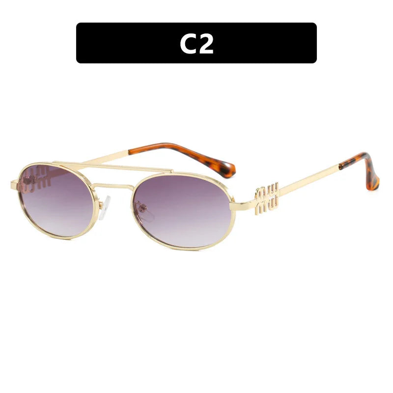 2024 New Fashion Brand Alloy Small Oval Sunglasses Women Vintage Double Beam Sexy Sun Glasses Female Elegant Gradient Shades
