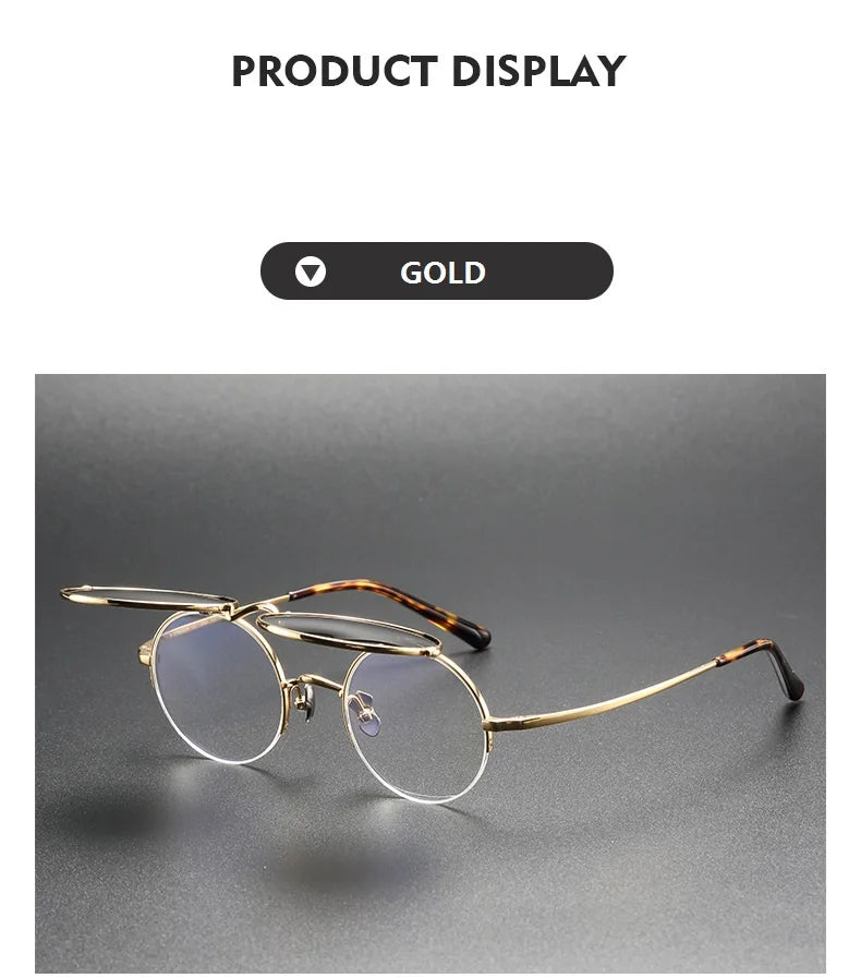 Japaneses Fashion Vintage Round Half Rimless Glasses Frame Men Women KMN54 Ultralight Sunglasses Clip Eyeglasses UV400 Titanium