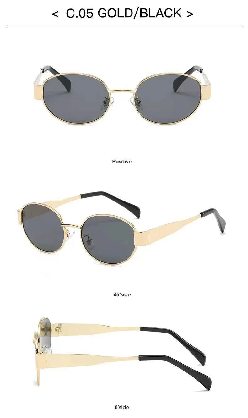 Retro Oval Sunglasses for Women Men Trendy Small Metal Frame Sun Glasses Classic Shades UV400 Protection