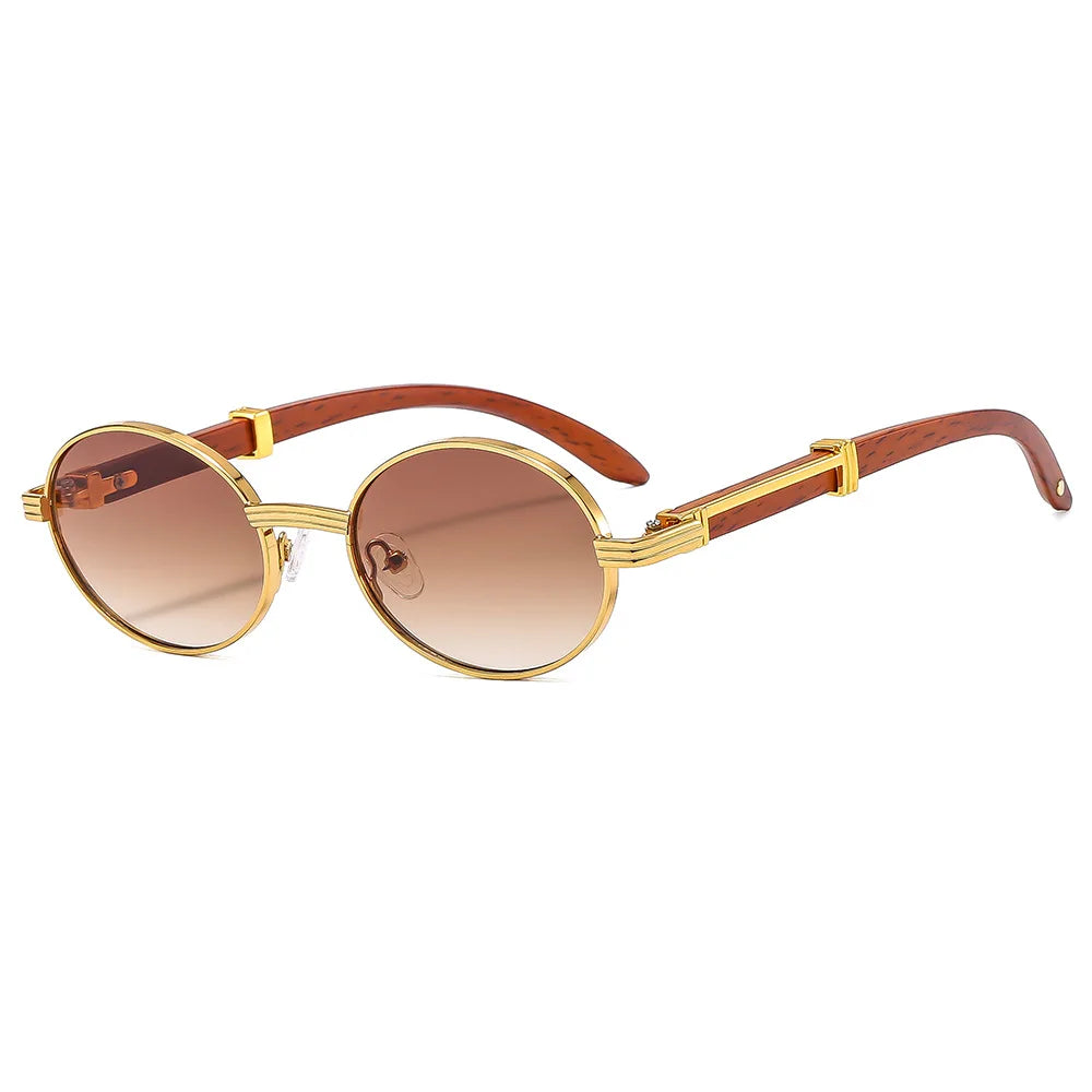 New Retro Imitation Wood Grain Sunglasses Men's Oval Sunglasses Women's Fashion Trend Uv Protection Sunglasses